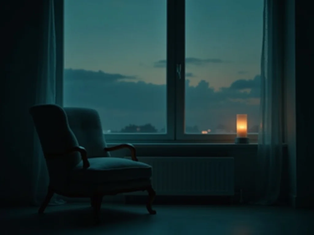 Peaceful evening setting with comfortable chair for calming nighttime routine